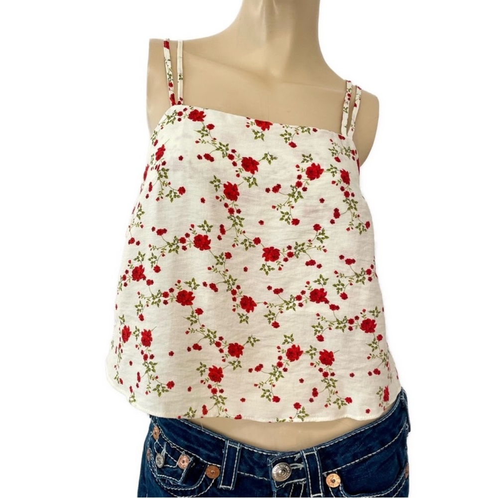 Topshop- rose print cross back oversized camisole- 4
